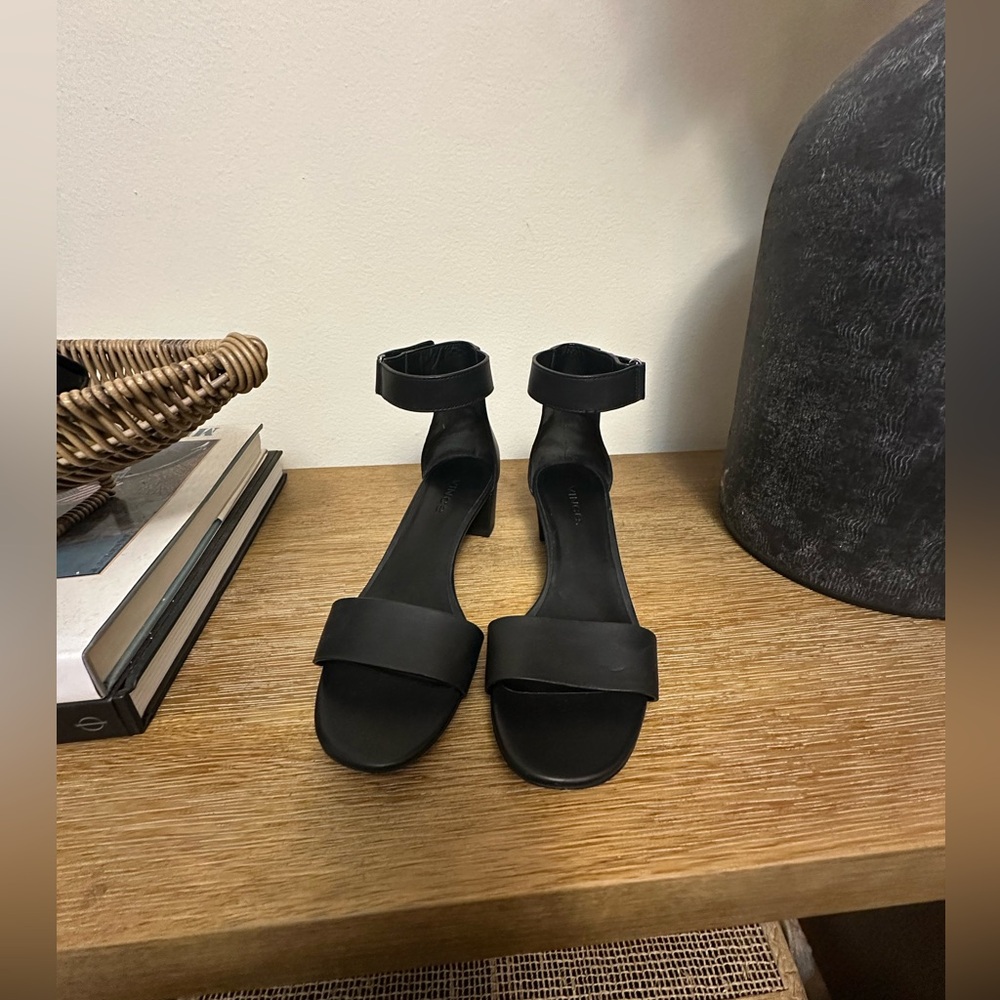 Vince Black Leather Ankle Strap Sandals